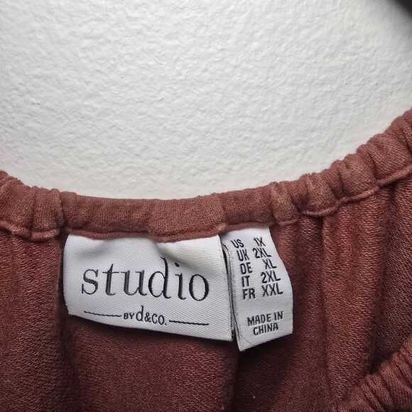 Denim & Co Floral Embroidered Milkmaid Babydoll Top Y2K Rust Brown 1X QVC Boho - Picture 4 of 7